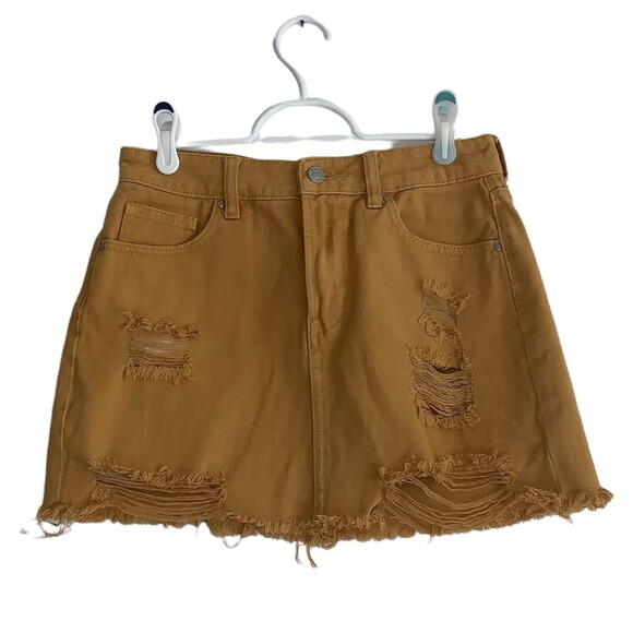 PacSun Distressed Jean Skirt Mustard Yellow Size 26 - Picture 3 of 6